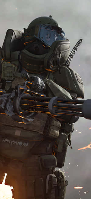 士兵在煙霧瀰漫的戰鬥區域發射迷你砲 — Galaxy A56 壁紙