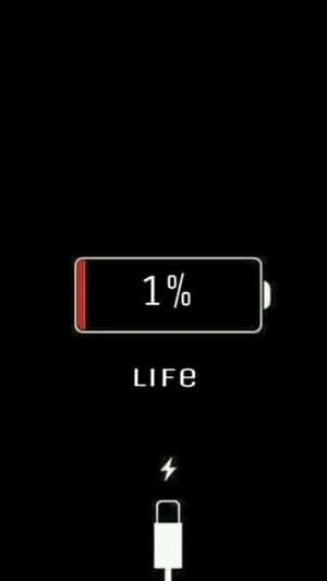 一個1%電池圖標，帶有「life」字樣和下方的充電線。