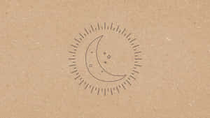 在棕色紙上，一個太陽爆發內有星星的新月簡單線條圖案。