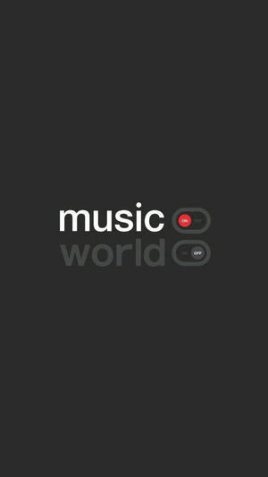 深灰色背景，帶有白色文字 music world 和撥動開關。 — 音樂美學 壁紙