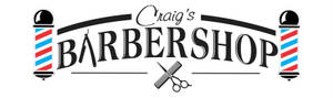 Craig's Barbershop 標誌，附有理髮柱、剪刀和梳子。