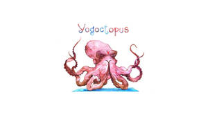 粉紅色八爪魚在藍色墊上做瑜伽，上方有「Yogoctopus」文字。