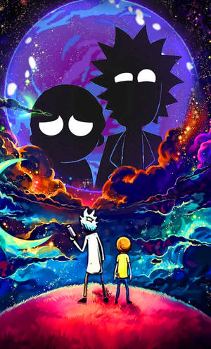 瑞克同莫蒂嘅剪影從發光星球凝視宇宙星雲。
