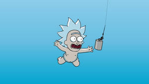 嬰兒瑞克·桑切斯拿著罐子懸掛在釣魚線上，尖叫著。