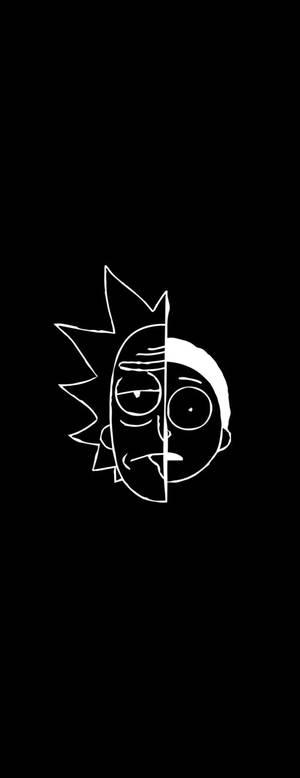 黑色背景上 Rick Sanchez 分割臉的白色線條藝術。