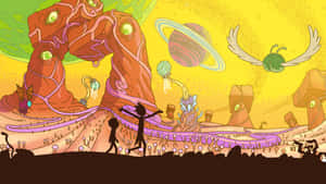一個孤獨的探險家穿過一個帶有發光眼睛和漂浮行星的夢幻外星世界。 — 卡通網絡角色 壁紙