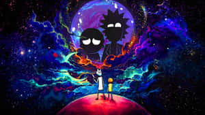 瑞克和莫蒂站在紅色星球上，仰望宇宙星雲，他們的剪影映襯著發光的月亮。