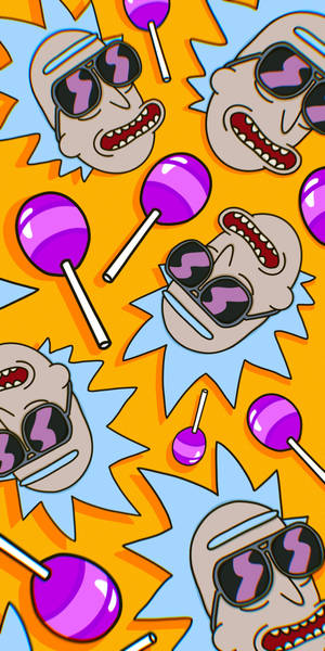 戴著太陽眼鏡和棒棒糖的卡通面孔，以重複圖案呈現。