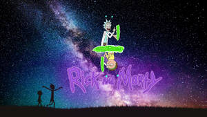 瑞克和莫蒂在星空下漂浮在草地上方，下方有剪影人物。