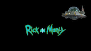 Rick and Morty太空船標誌，黑色背景上帶有發光綠色文字。