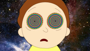 卡通小孩擁有彩色螺旋眼睛，背景是繁星宇宙。