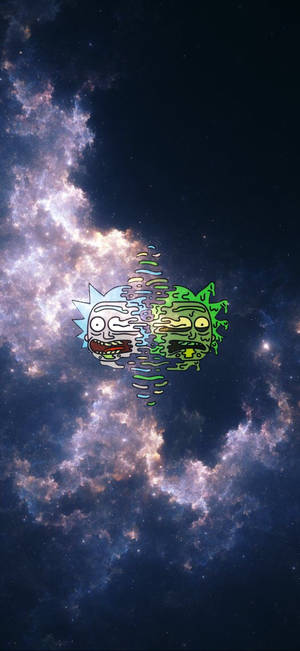 Rick 和 Morty 角色分裂成旋轉的兩半，背景是宇宙星雲。