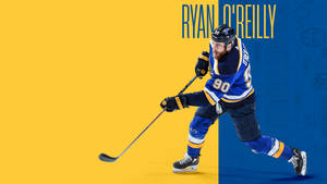 冰球運動員 Ryan O'Reilly 在冰上穿著隊服移動。