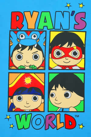 Ryan's World 卡通海報，孩子穿著四種超級英雄服裝。