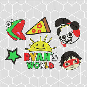 六邊形網格上的 Ryan's World 卡通角色和圖標。