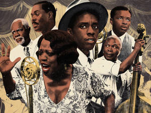 一個爵士樂團以豐富表情和復古樂器演出。 — 雨 壁紙