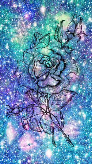 一朵帶有宇宙色彩的玫瑰，在繁星點點的銀河背景下綻放。 — 明亮 壁紙