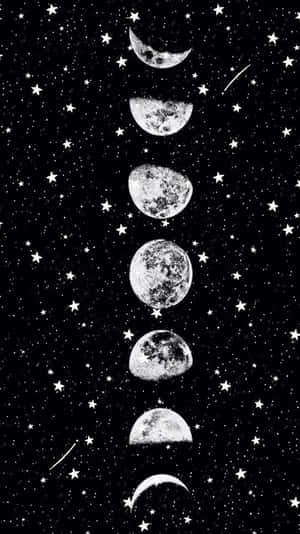 垂直月相週期，背景為繁星點點的夜空和流星。