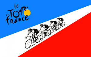 單車手排成一線，背景為法國國旗，並帶有 Tour de France 標誌。 — 法國 壁紙