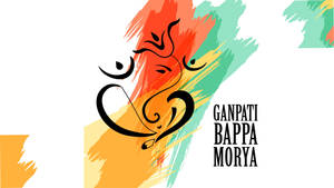 帶有彩色筆觸和文字 Ganpati Bappa Morya 的象神圖標