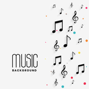 在淺灰色背景上漂浮的黑色音符和高音譜號，帶有彩色圓點。 — 音樂美學 壁紙