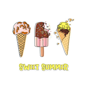 三個插圖冰淇淋甜點，附有文字 sweet summer