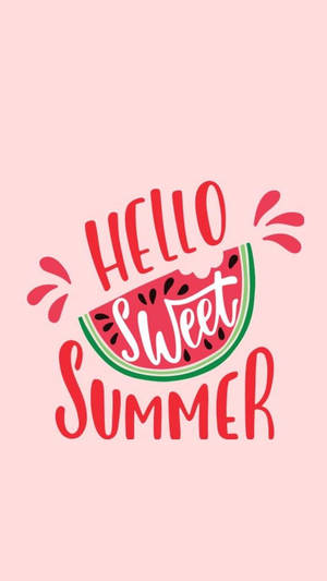 Hello Sweet Summer 文字與西瓜圖形在粉紅色背景上