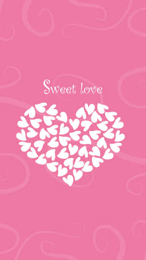粉紅色背景，白色心形和 sweet love 文字