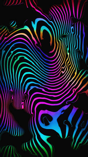 霓虹彩虹漩渦在黑色背景上以迷幻的數位圖案發光。
