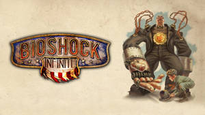 Bioshock Infinite標誌，有一個巨型士兵和一個小男人。 — 生化奇兵 無限之城 壁紙