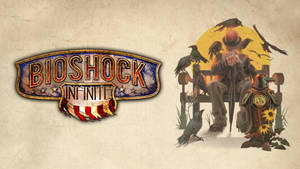 Bioshock Infinite標誌，有一個戴高帽的男子被烏鴉和太陽圍繞。 — 生化奇兵 無限之城 壁紙
