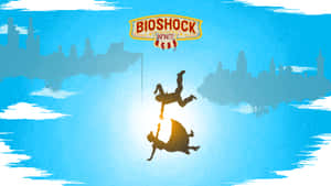 兩個墜落的人物倒映在水中，上方是 Bioshock Infinite 標誌。 — 生化奇兵 無限之城 壁紙