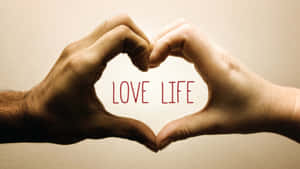 兩隻手形成一個心形，裡面有 'LOVE LIFE' 字樣。