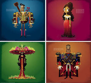 《The Book of Life》中四個插圖角色，穿著精緻服飾，帶有骷髏和蠟燭。 — 卡通 壁紙