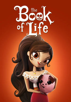 一位卡通女子抱著一隻粉紅色小豬，上方有「The Book of Life」標題。 — Gacha life GIF 壁紙