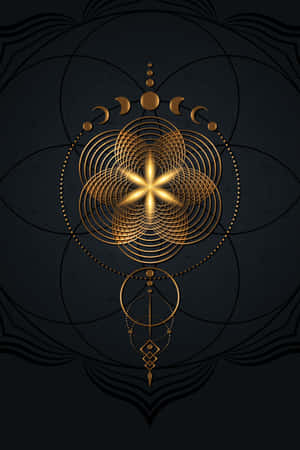 金色幾何曼陀羅，帶有新月和星爆，背景為深色。