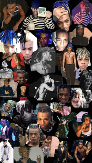 說唱歌手 XXXTentacion 不同姿勢和服裝的拼貼畫。