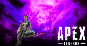 身穿未來裝備的Apex Legends角色在宇宙紫色背景前。