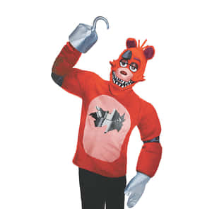 打扮成Freddy Fazbear的人拿著鉤子。