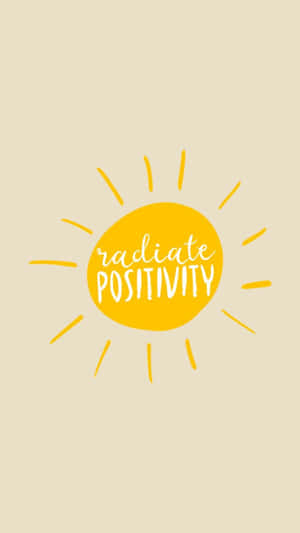 一個帶有光線的黃色太陽，以及米色背景上的「radiate positivity」字樣。
