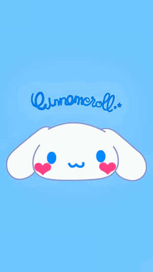 Cinnamoroll 卡通角色，藍色眼睛和粉紅色臉頰，藍色背景 — 美學手機GIF 壁紙