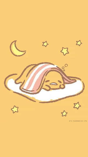 一隻卡通兔在新月和星星下安詳地睡覺。