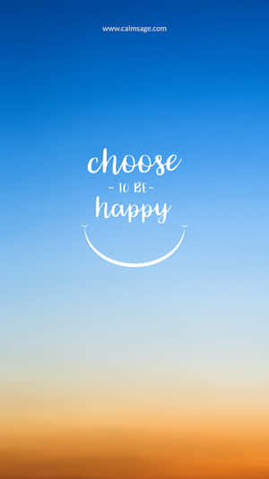 文字疊加層顯示 choose to be happy，下方有一個微笑，背景是藍色到橙色的天空漸變。