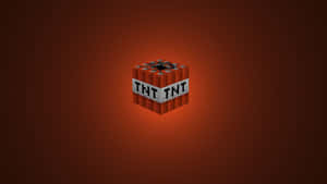 一個來自Minecraft的發光紅色像素化TNT方塊，位於深紅色漸變背景上。