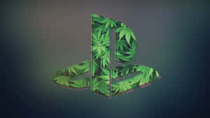 PlayStation標誌被綠色大麻葉覆蓋在深色背景上。