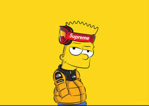 Bart Simpson 穿著黃色羽絨外套和 Supreme 護目鏡。