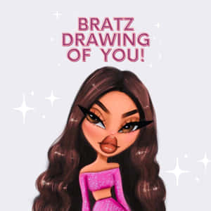 穿著粉紅色閃亮裙子的 Bratz 娃娃，周圍有閃光。
