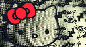 Hello Kitty 戴紅色蝴蝶結在圖案背景上