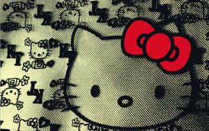 戴紅色蝴蝶結的Hello Kitty，圖案背景