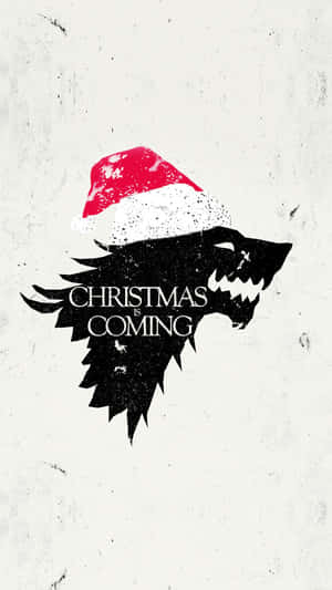戴聖誕帽的黑狼，附有文字 Christmas is Coming